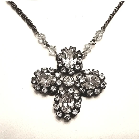 Vtg Liz Palacios Swarovski Crystal Cross Necklace 90s 1990s Rare - Picture 1 of 10